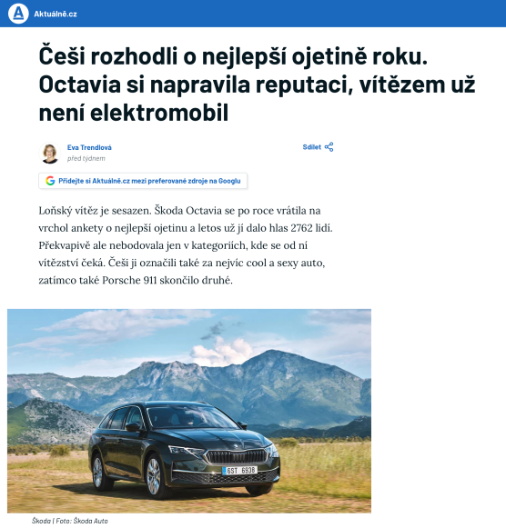 Češi rozhodli o nejlepší ojetině roku. Octavia si napravila reputaci